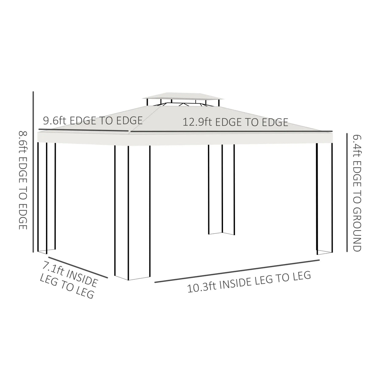 10' x 13' Gazebo, Double Roof Patio Canopy With Screen, White