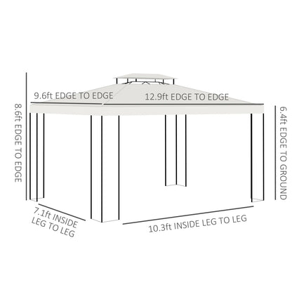 10' x 13' Gazebo, Double Roof Patio Canopy With Screen, White