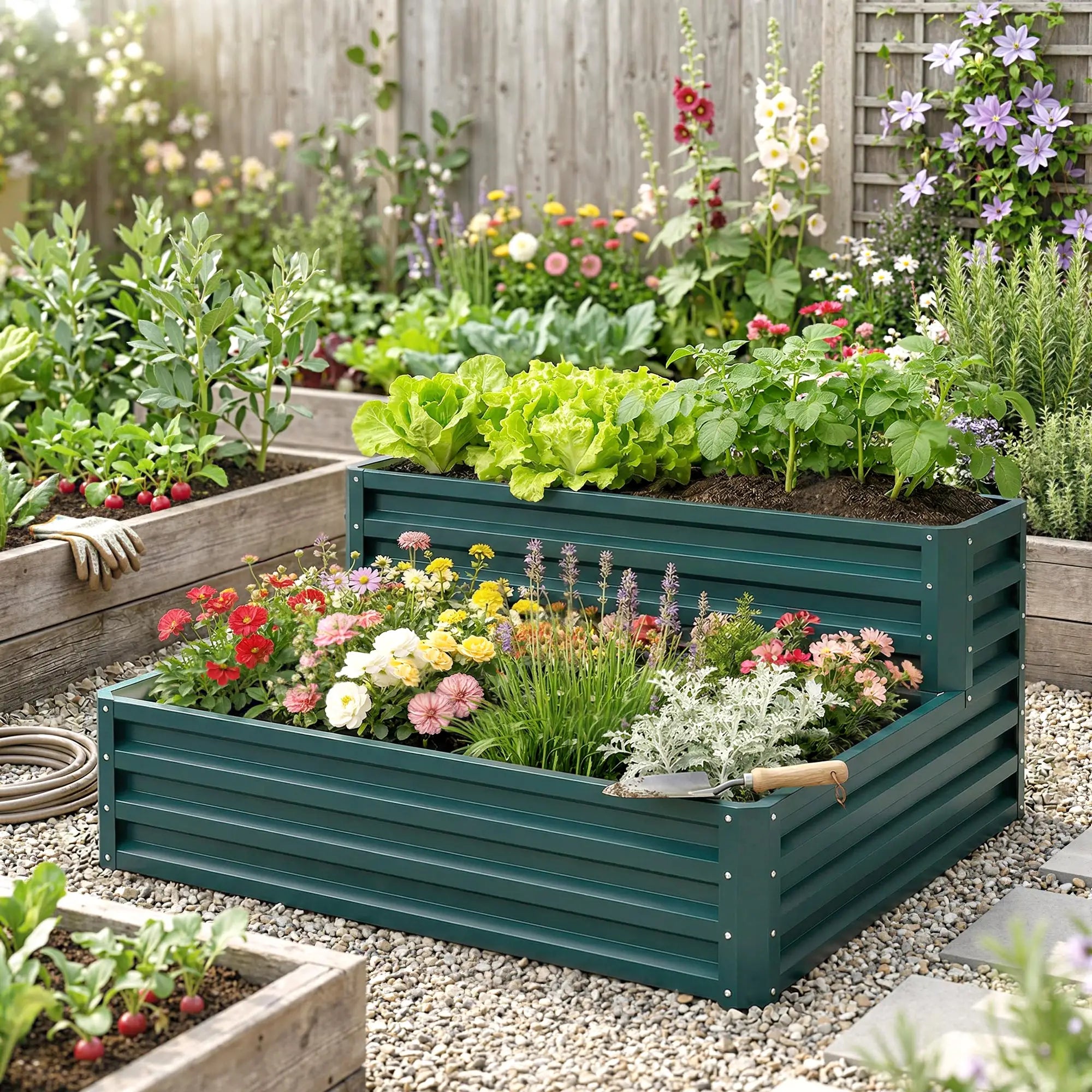 2 Tier Galvanized Raised Garden Bed, Steel Planter Box, 47