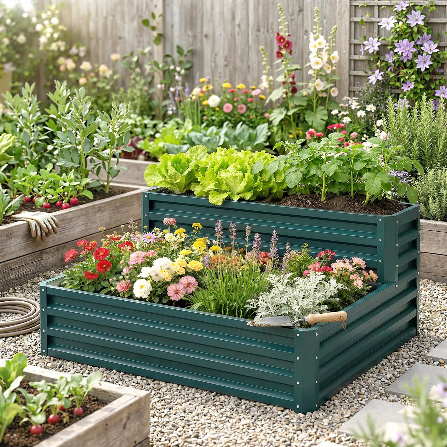 2 Tier Galvanized Raised Garden Bed, Steel Planter Box, 47" x 40" x 23", Green Raised Garden Beds at Gallery Canada
