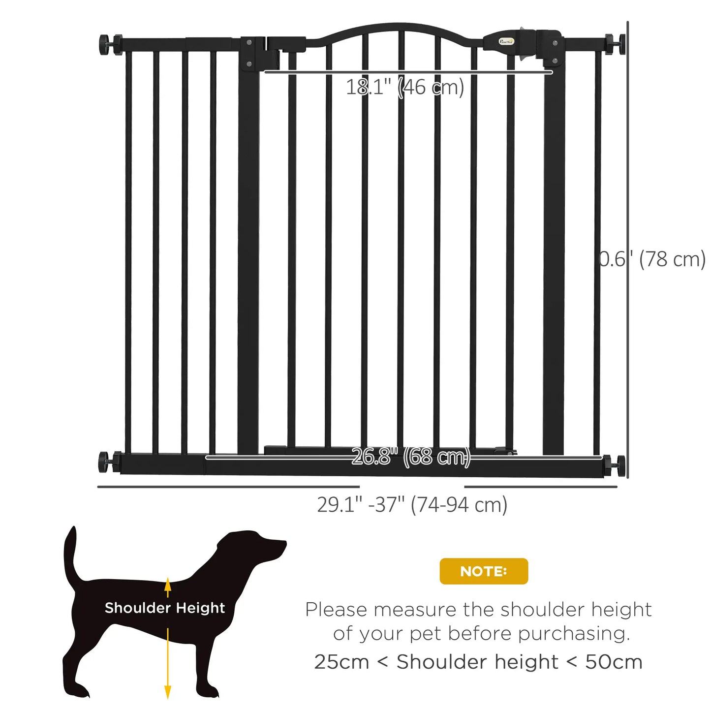 Extra Tall Dog Gate With Door, Pressure Fit, Auto Close, 29"-37", Black Dog Cages & Crates at Gallery Canada