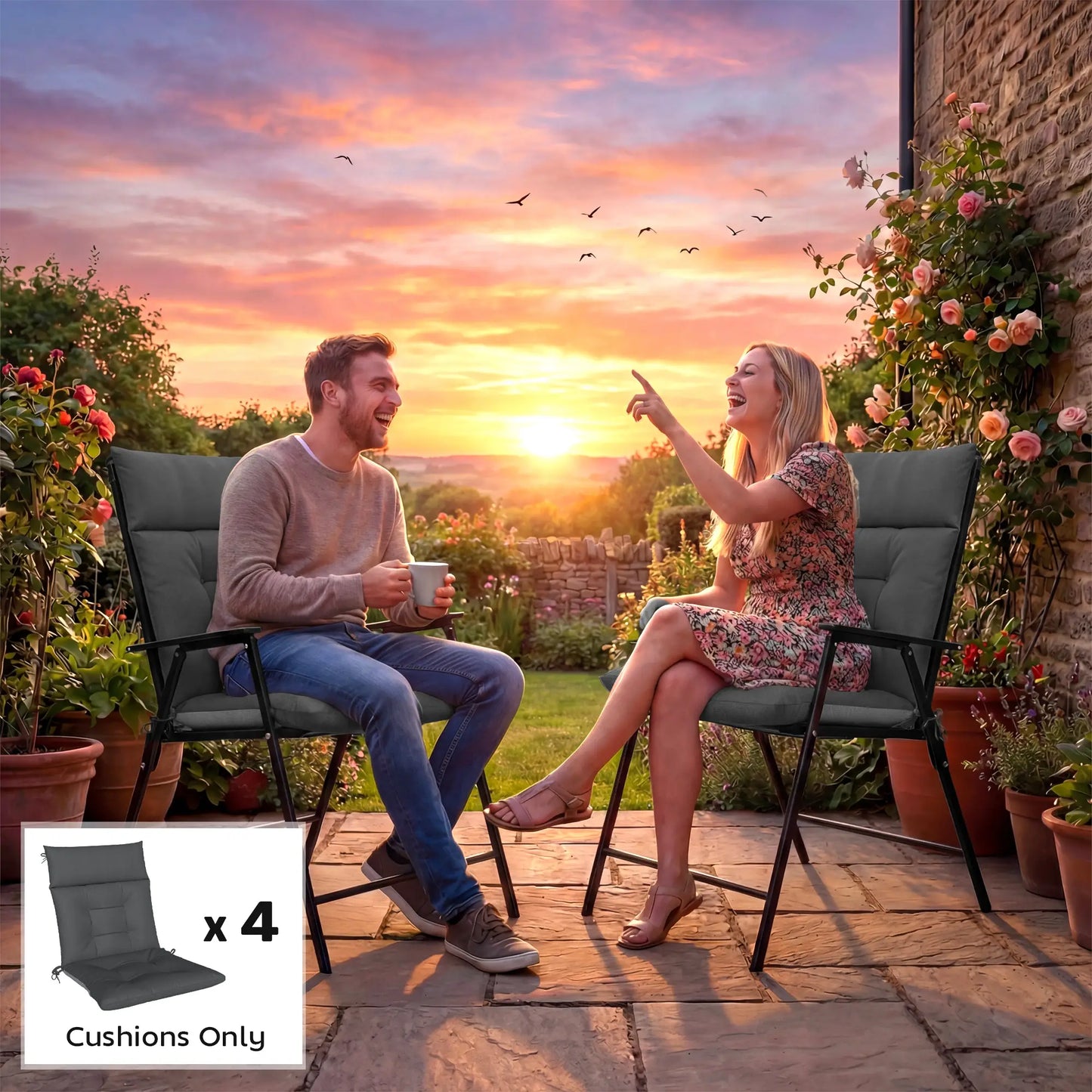 Waterproof Non-Slip Patio Chair Cushions, 44"x21", Set of 4, Dark Grey Patio Chair Cushions at Gallery Canada