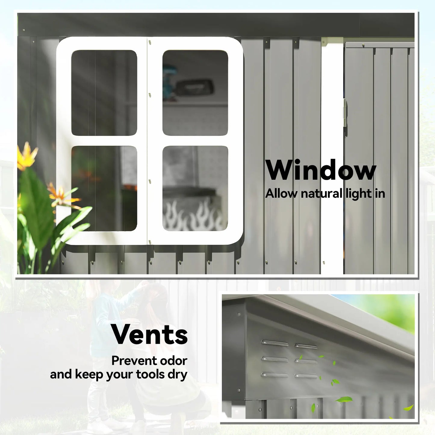 8.5' x 6' Galvanised Steel Outdoor Storage Shed, Garden Shed, Grey Sheds at Gallery Canada