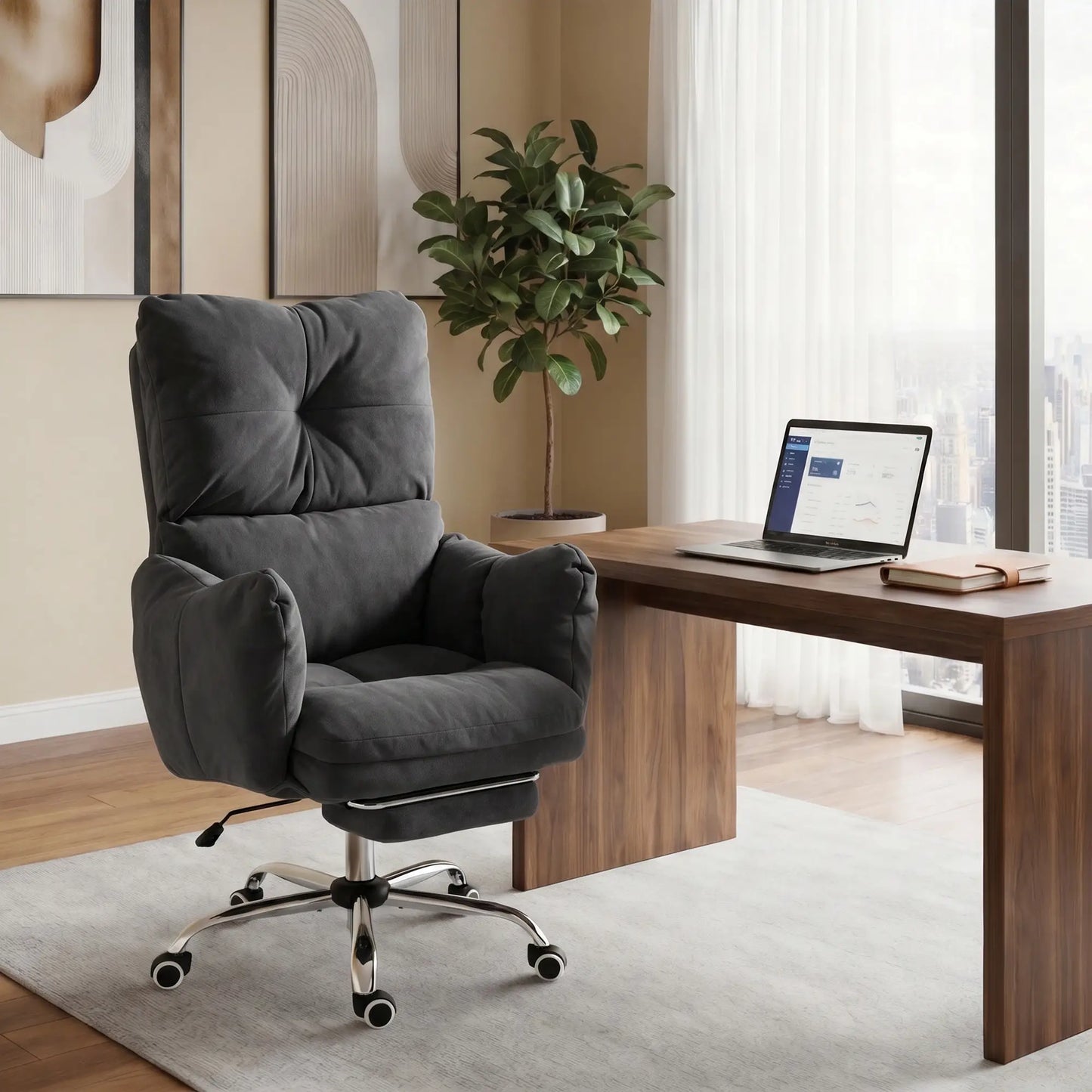 Ergonomic Reclining Office Chair W/ Foot Rest, Dark Grey