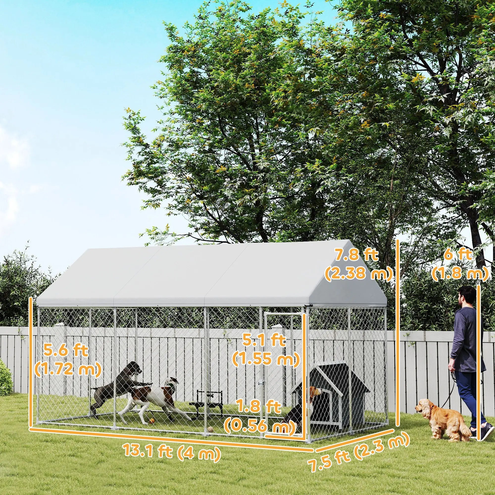 Galvanized Steel Outdoor Dog Kennel, Safety Lock, 13.1' x 7.5' x 7.8' Houses, Kennels & Pens at Gallery Canada