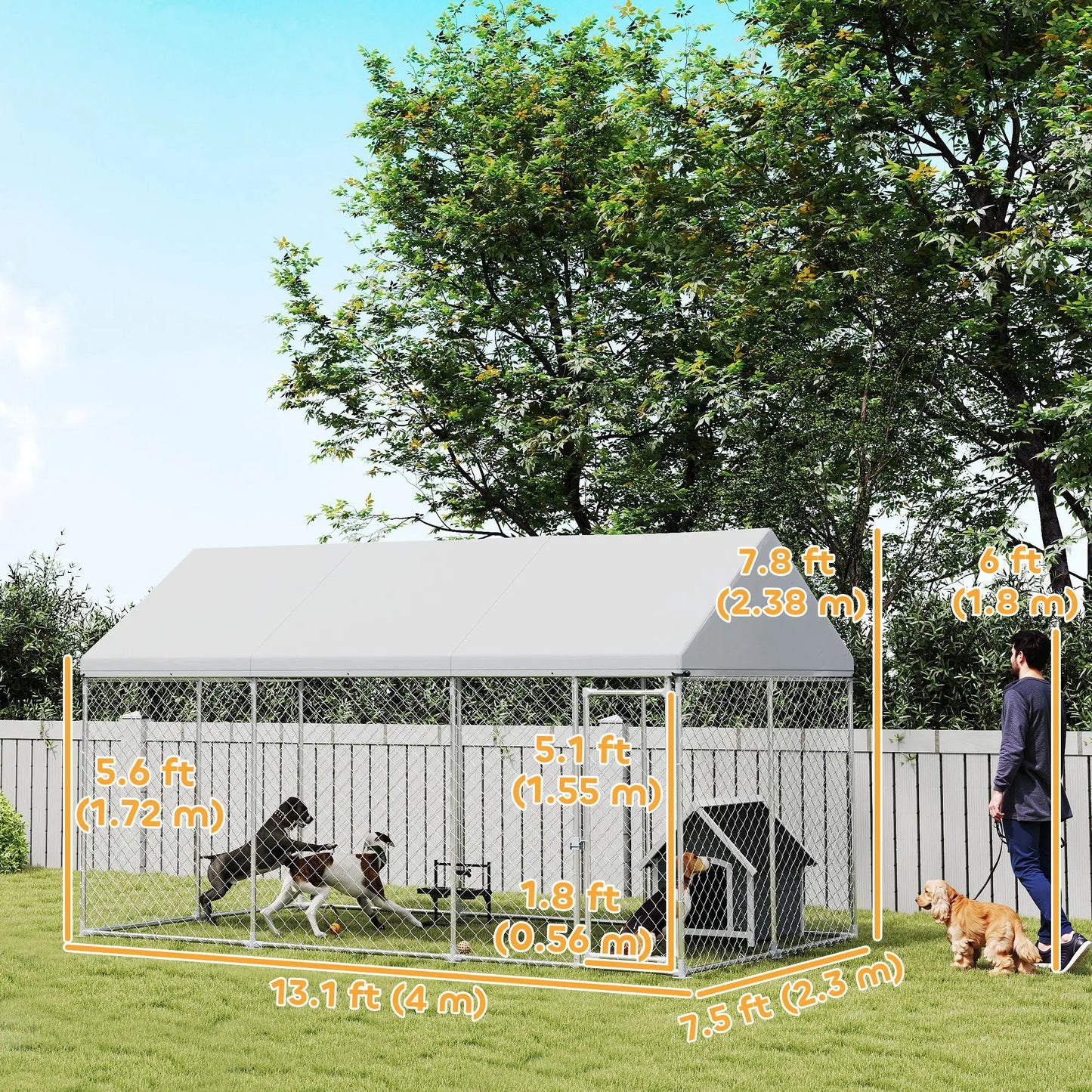 Galvanized Steel Outdoor Dog Kennel, Safety Lock, 13.1' x 7.5' x 7.8' Houses, Kennels & Pens at Gallery Canada