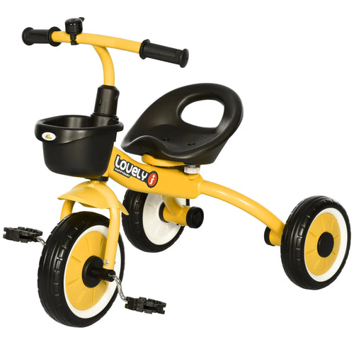 Toddler Tricycle for 2-5 Year Olds, Adjustable Seat, Basket, Bell, Yellow