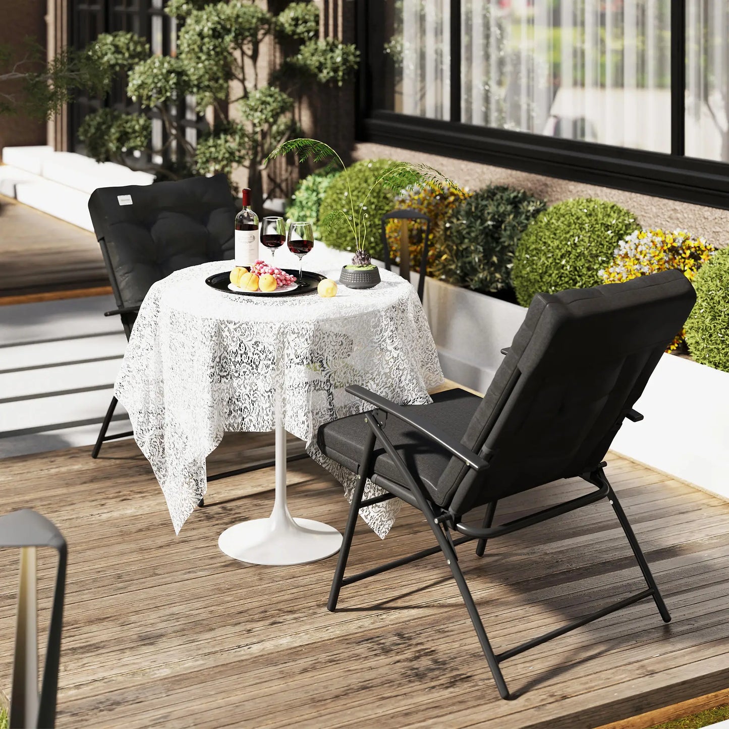 Outdoor Folding Chairs, Adjustable Backrest, Padded, Set of 2, Black Patio Chairs at Gallery Canada