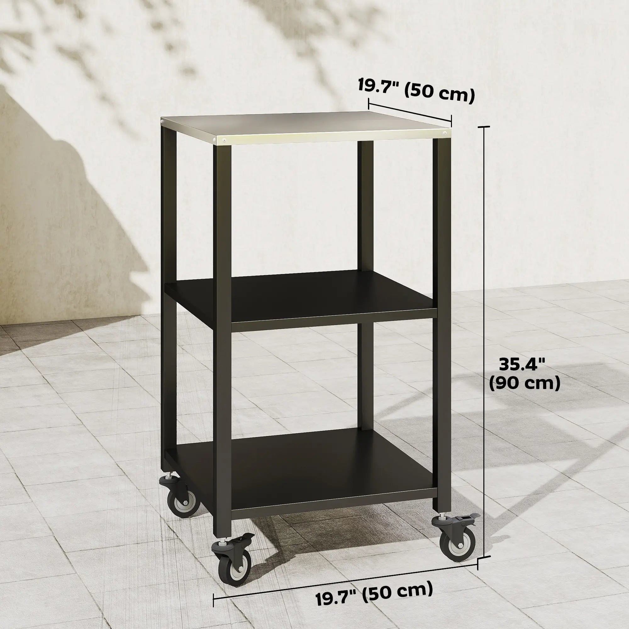 Outdoor Grill Cart, Pizza Oven Stand, 3-Tier Rolling Kitchen Prep Station, Black Outdoor Grill Carts at Gallery Canada