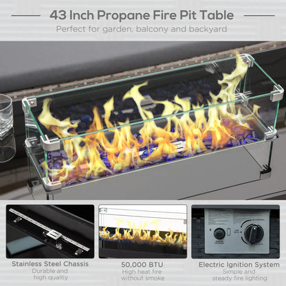 43in Propane Fire Pit Table, 50,000 BTU, Blue Glass Rock, Black Fire Pits at Gallery Canada