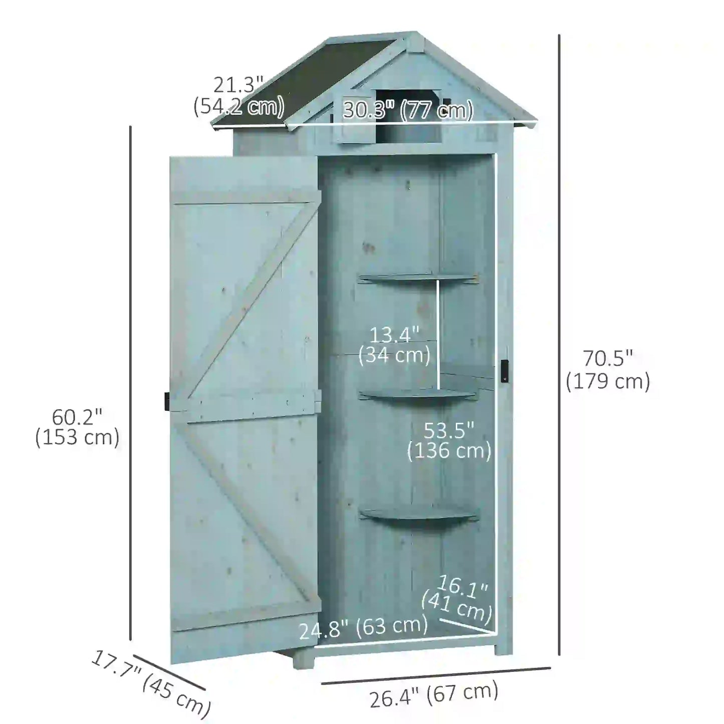30" x 21" x 71" Garden Storage Shed, Outdoor Tool House, 3 Tier Shelves, Blue Sheds at Gallery Canada