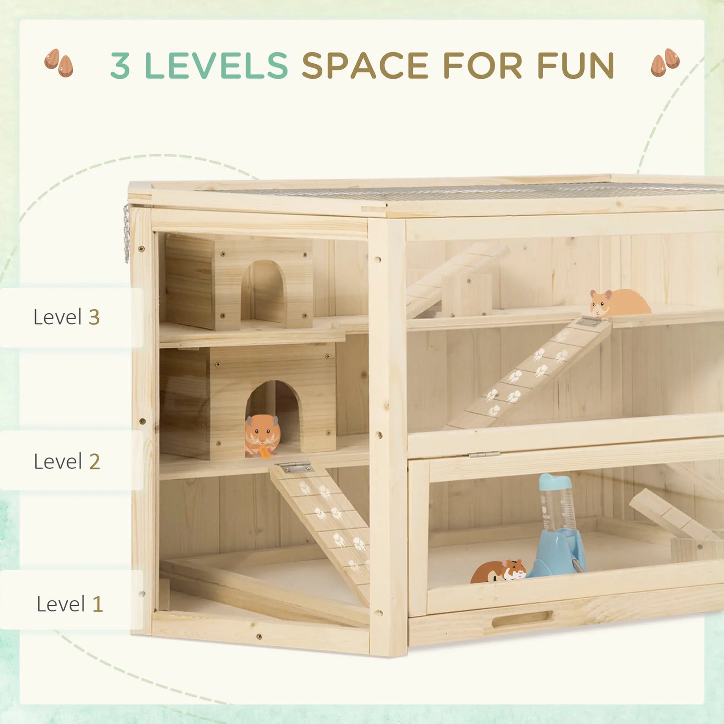 Large Wooden Hamster Cage, 3 Tier with Tray, Seesaws, Water Bottle Hamster Cages at Gallery Canada