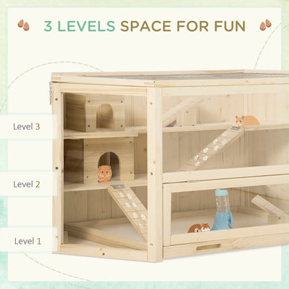 Large Wooden Hamster Cage, 3 Tier with Tray, Seesaws, Water Bottle Hamster Cages at Gallery Canada