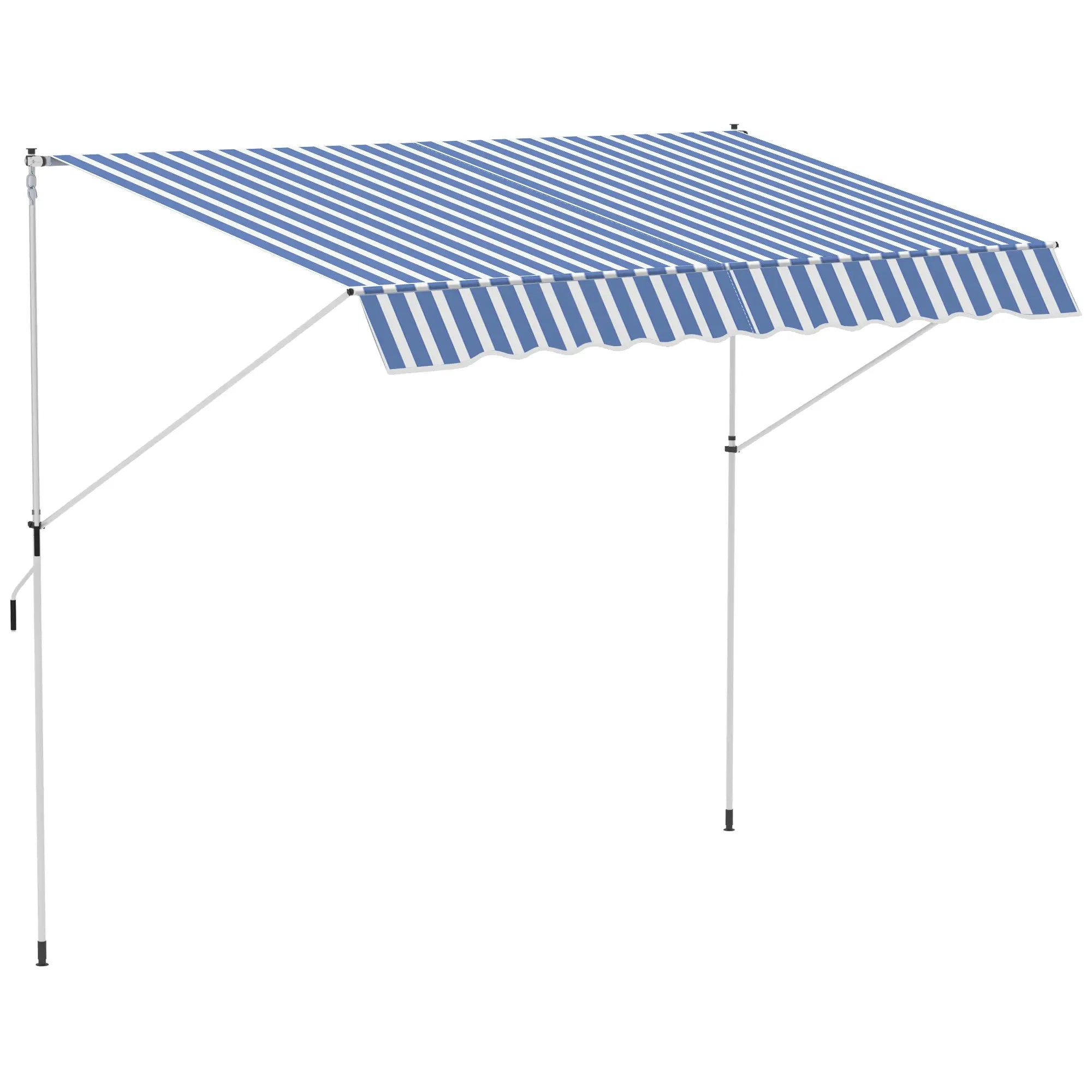 10x5ft Manual Retractable Awning, Patio Sun Shade, Water Resistant, Blue Door Awnings Blue and White at Gallery Canada