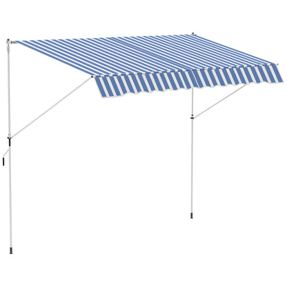 10x5ft Manual Retractable Awning, Patio Sun Shade, Water Resistant, Blue Door Awnings Blue and White at Gallery Canada
