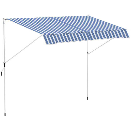 10x5ft Manual Retractable Awning, Patio Sun Shade, Water Resistant, Blue Door Awnings Blue and White at Gallery Canada