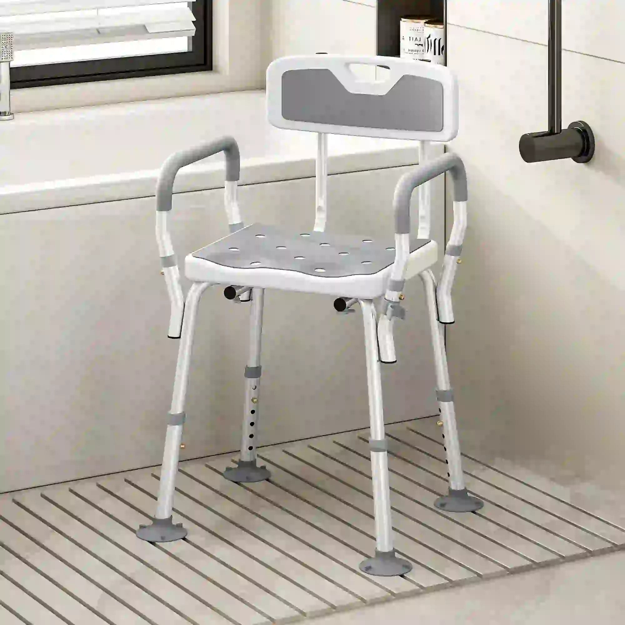 Adjustable Shower Chair With Arms, Back, Padded Seat, Light Grey Bath Chairs at Gallery Canada