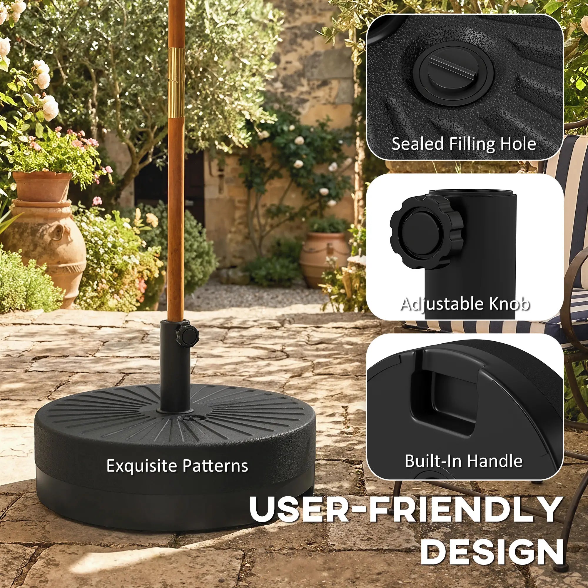 Fillable Umbrella Base, 20 Inch, Water Sand Filled Stand, Fit 1.5