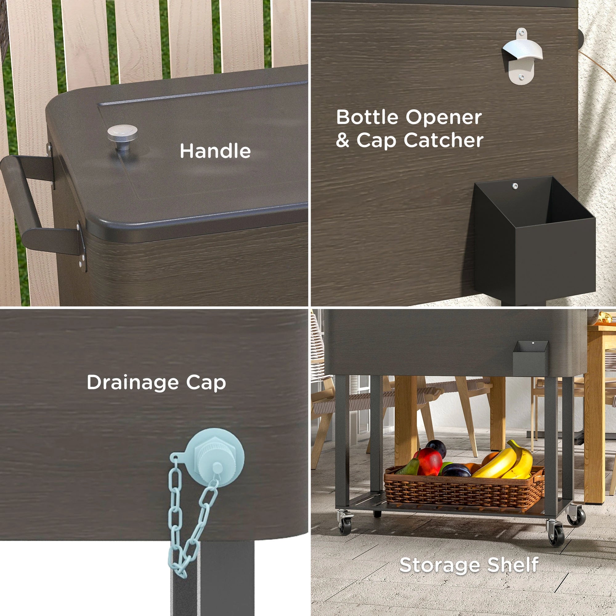 Outdoor Beverage Cooler Bar Cart, 67-Qt, Rolling Ice Chest with Shelf, Grey Cooler Boxes at Gallery Canada