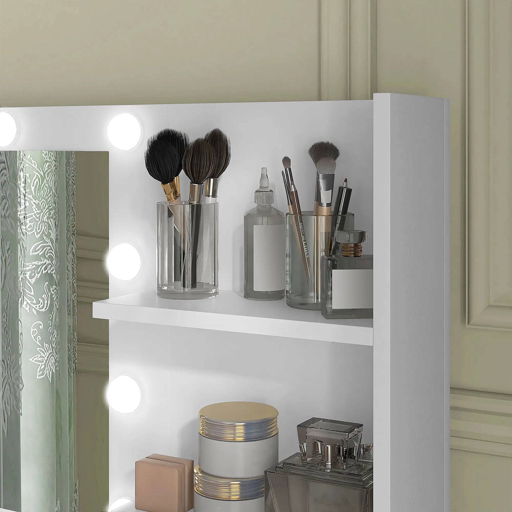 LED Vanity Table with Mirror, 3 Drawers, Storage Shelves, White Dressing & Vanity Tables at Gallery Canada