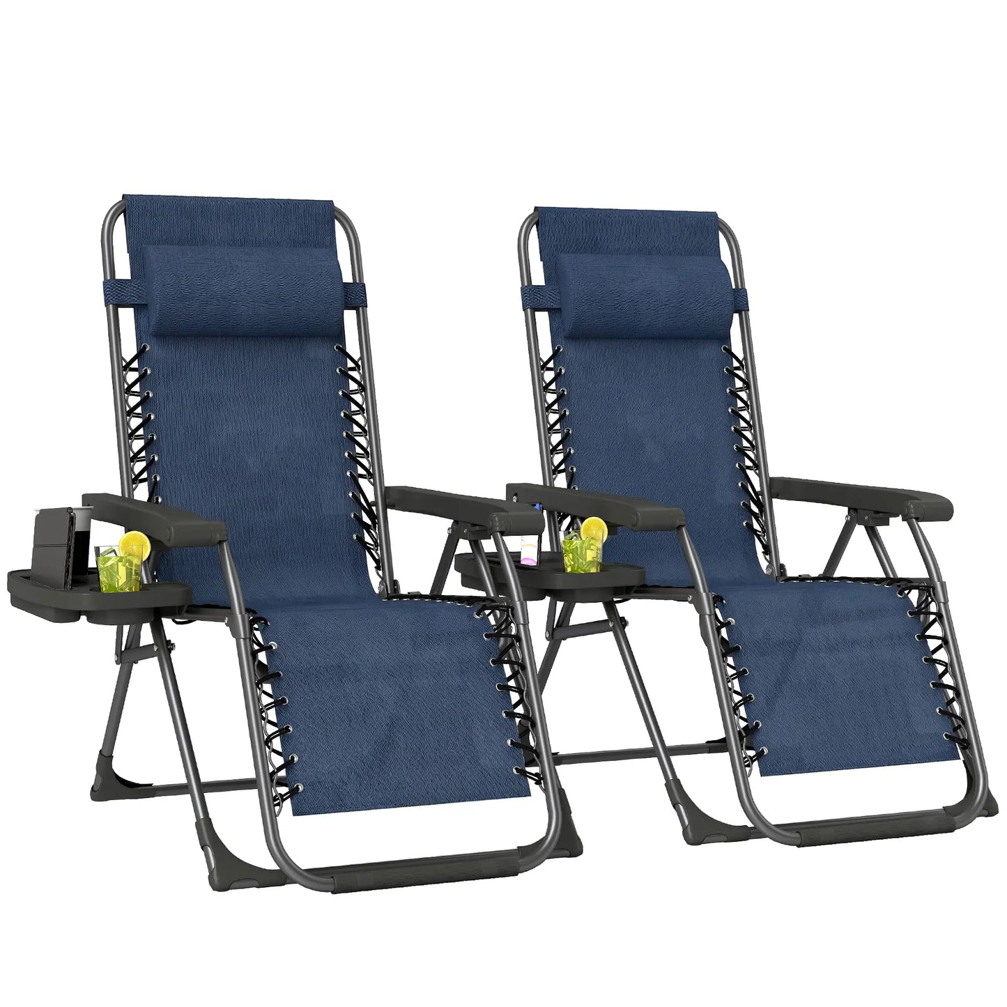 Zero Gravity Chair Set Of 2, Folding Reclining Outdoor Lounge Chair, Dark Blue Lounger Chairs at Gallery Canada