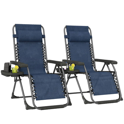 Zero Gravity Chair Set Of 2, Folding Reclining Outdoor Lounge Chair, Dark Blue Lounger Chairs at Gallery Canada