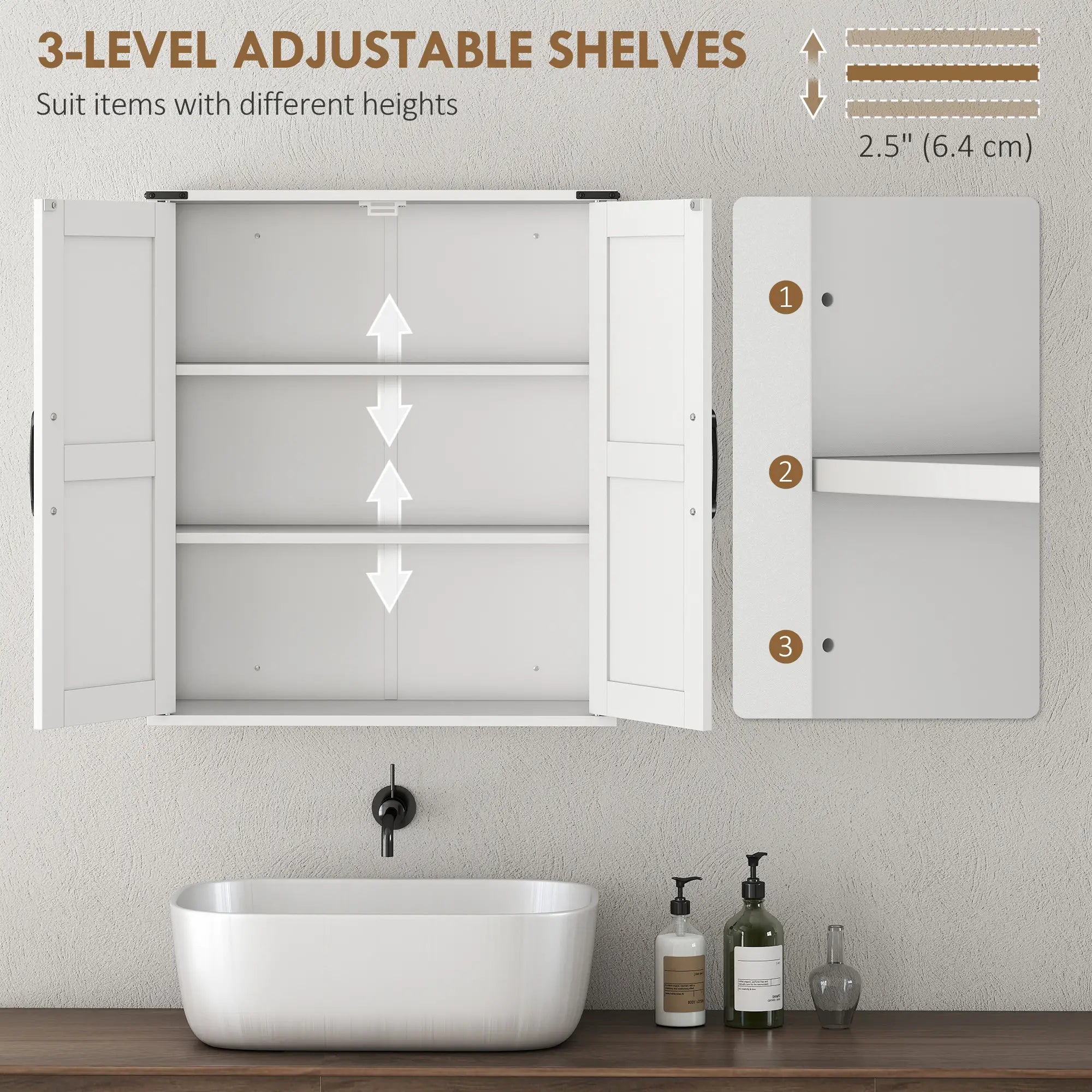 Wall Mounted Medicine Cabinet, Barn Doors, Adjustable Shelves, White Wall Mounted Cabinets at Gallery Canada