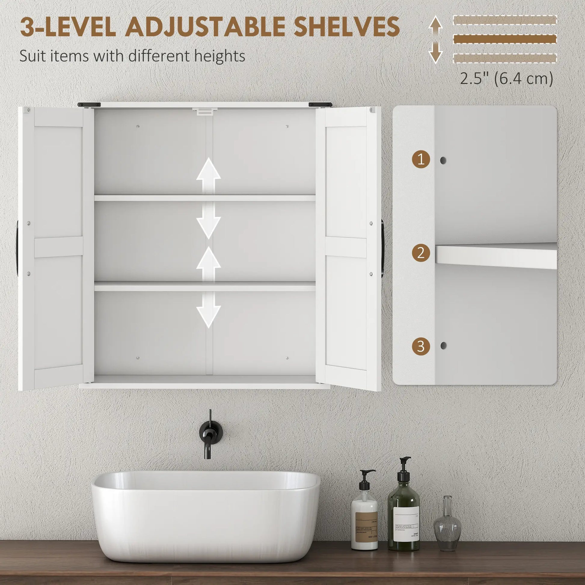 Wall Mounted Medicine Cabinet, Barn Doors, Adjustable Shelves, White Wall Mounted Cabinets at Gallery Canada