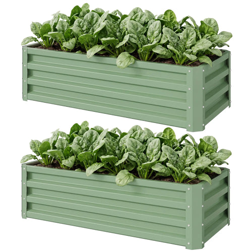 Galvanized Raised Garden Beds, Outdoor Planter Box Set, Light Green