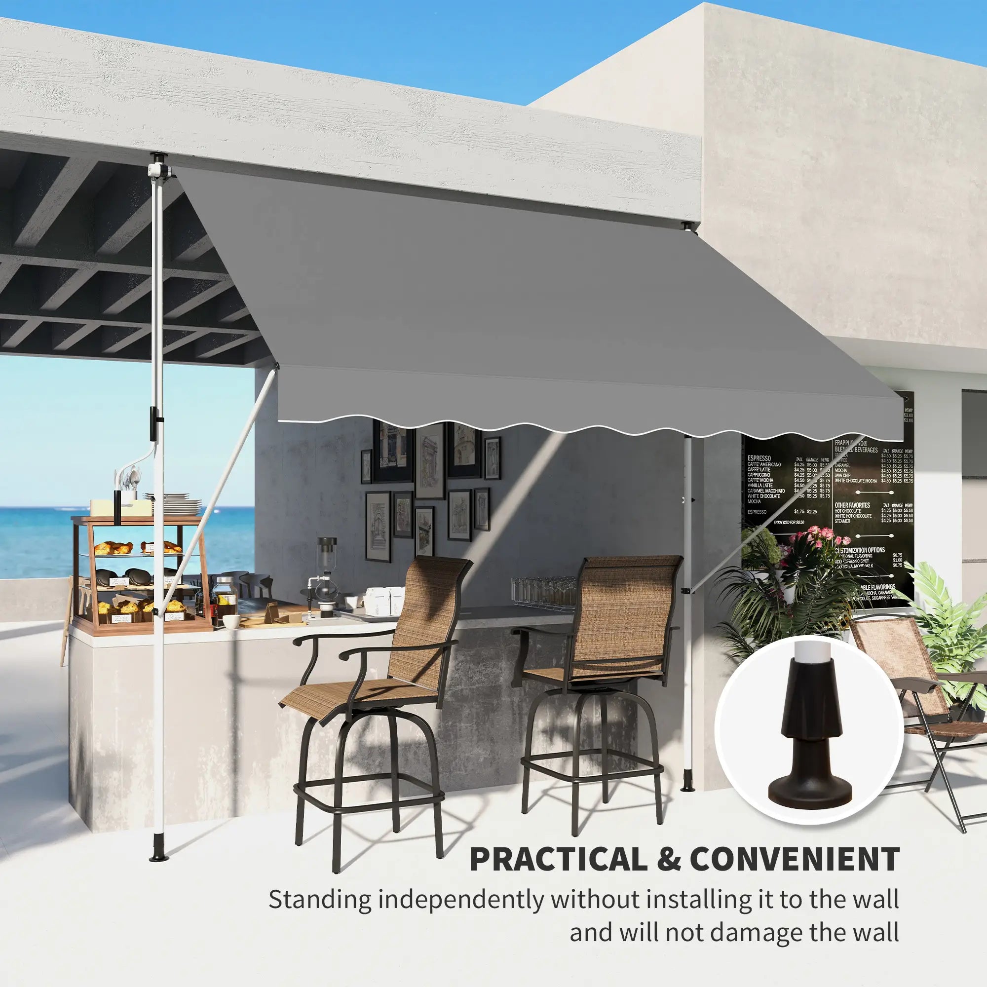 10x5ft Manual Retractable Awning, Water Resistant UV Protector, Grey Door Awnings at Gallery Canada