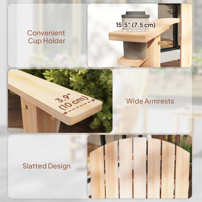 Classic Adirondack Chair, Garden Deck Chair with Cup Holder, Natural Patio Chairs at Gallery Canada