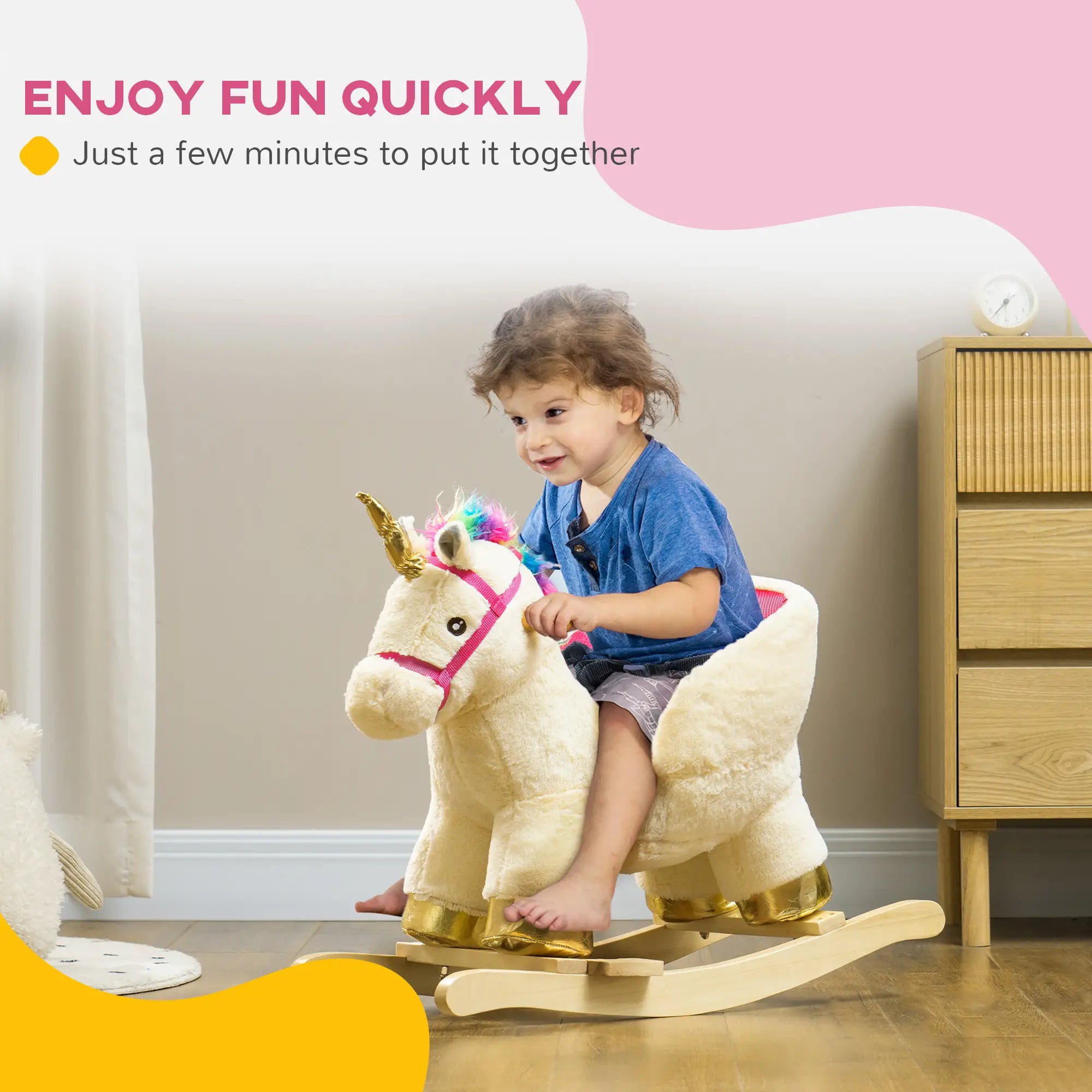 Unicorn Rocking Horse with Sound, Safety Belt, Wooden Base, 18-36 Months Rocking Horses at Gallery Canada