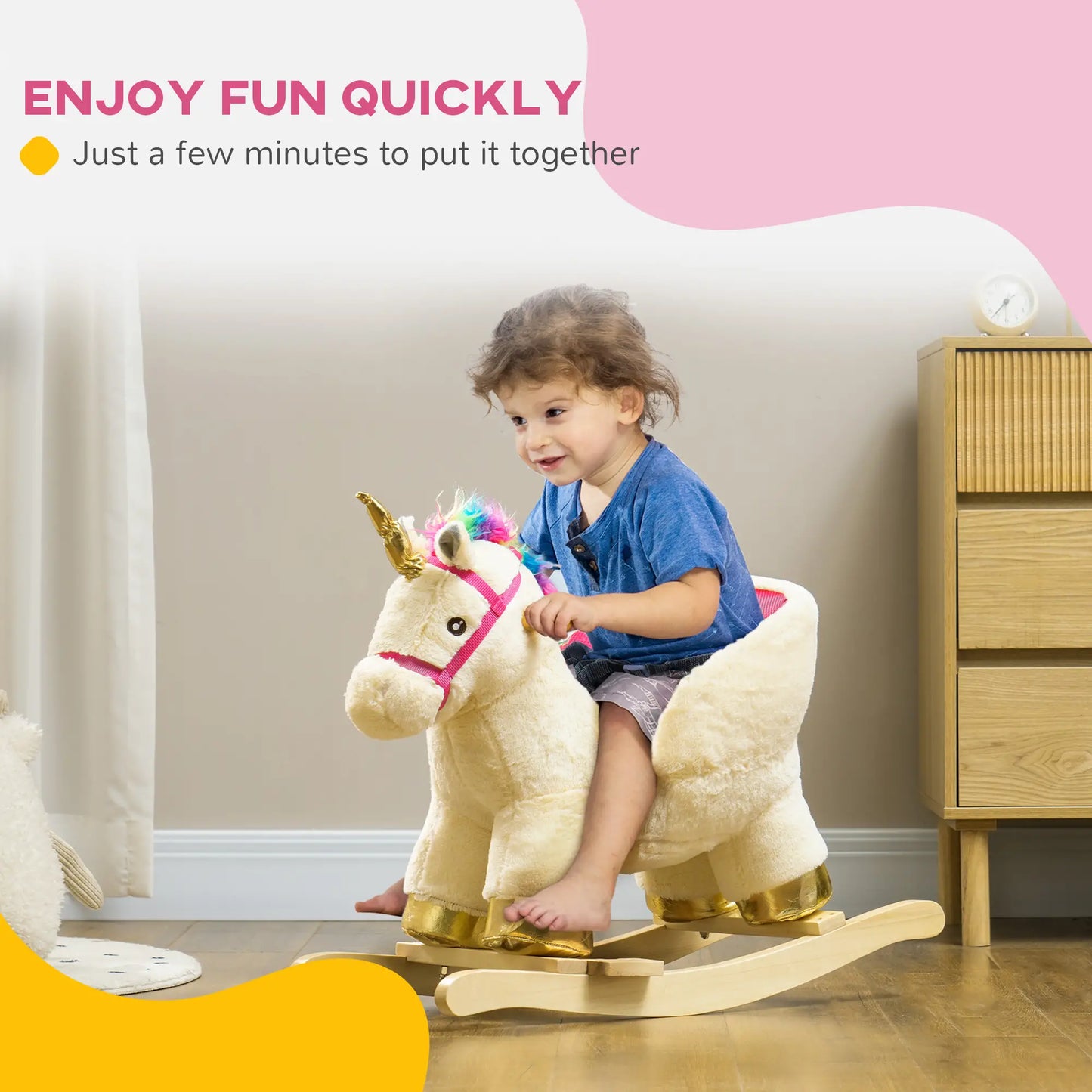 Unicorn Rocking Horse with Sound, Safety Belt, Wooden Base, 18-36 Months Rocking Horses at Gallery Canada