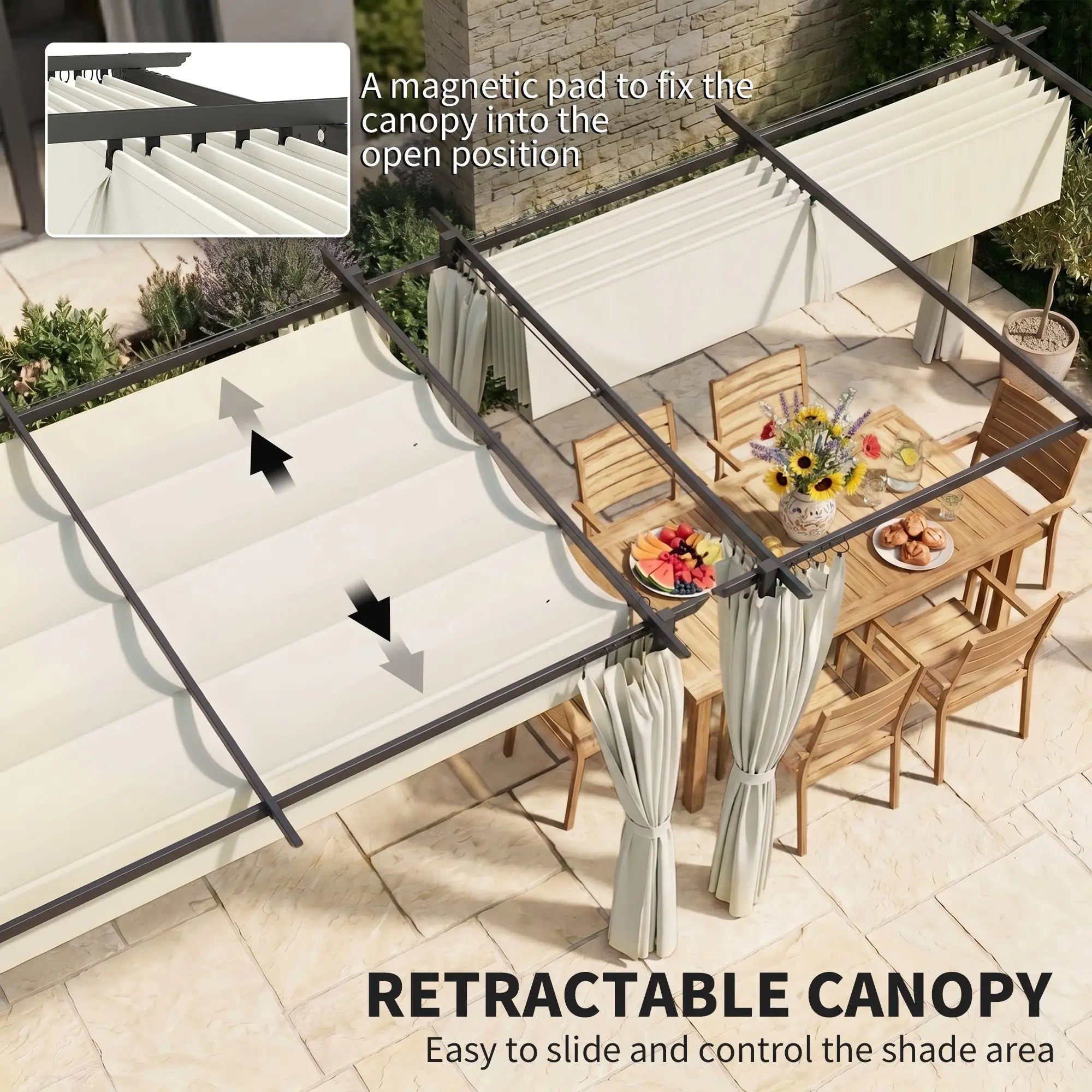 10' x 13' Pergola With Retractable Canopy, Curtains, UPF30+ Sun Shade Pergolas at Gallery Canada