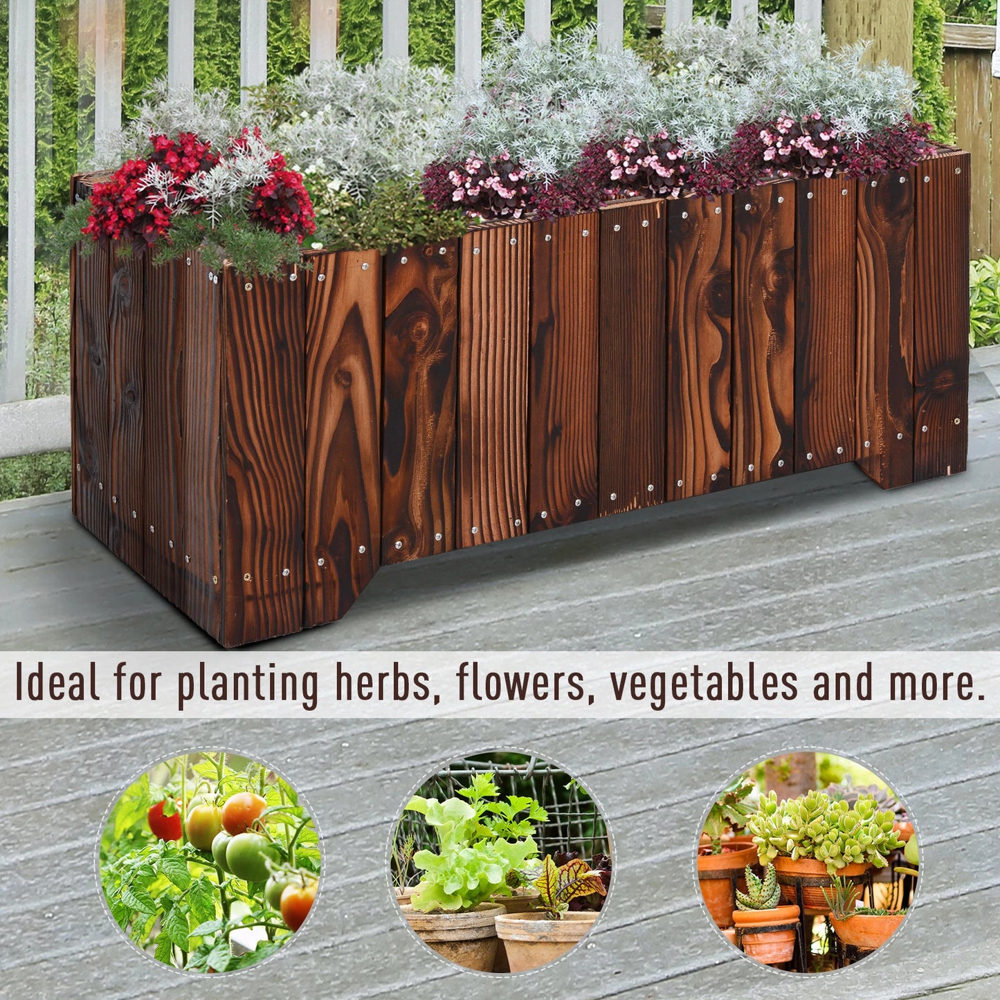 37.5"x15"x15.75" Raised Garden Bed, Wooden Planter for Outdoor Plants Wooden Planter Boxes at Gallery Canada