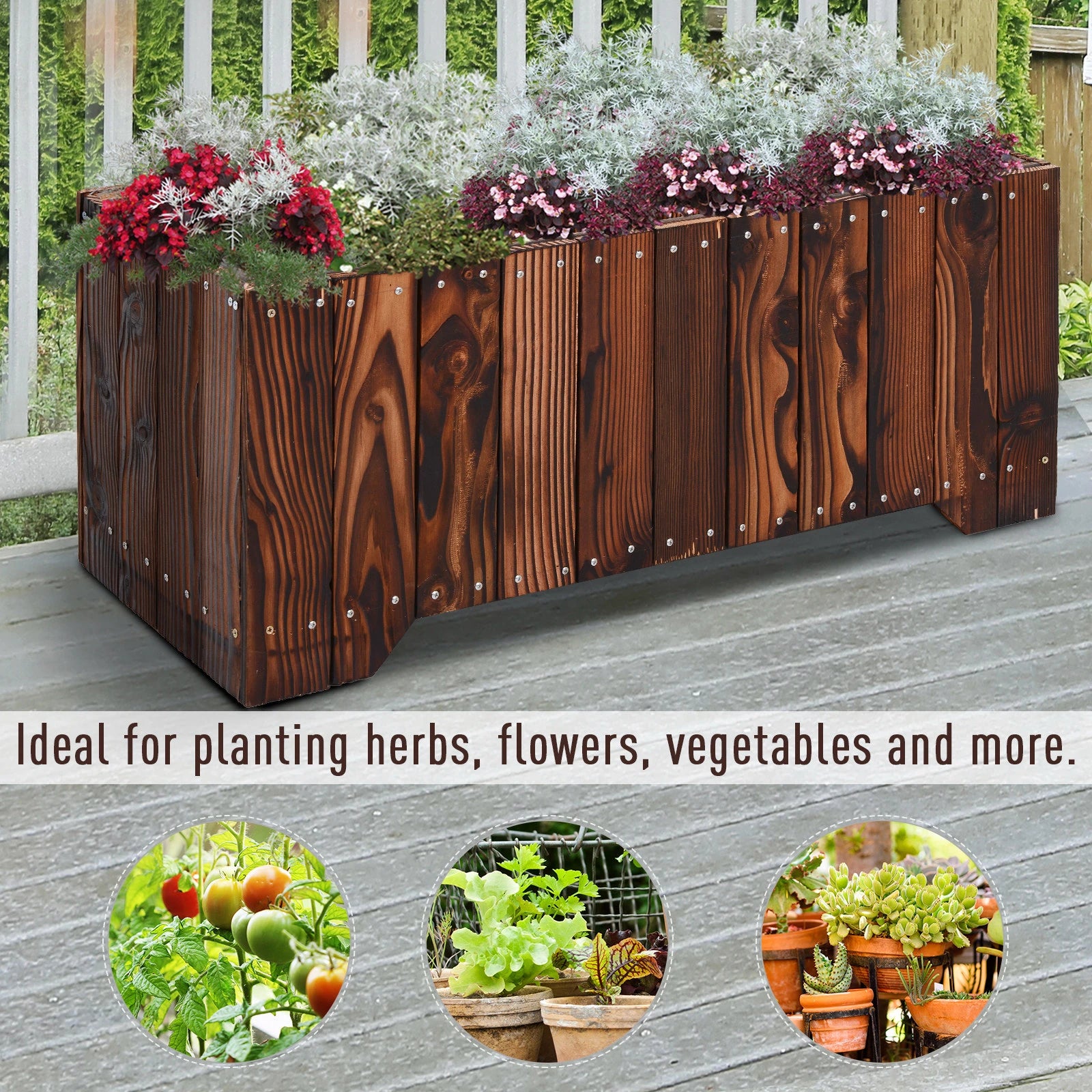37.5"x15"x15.75" Raised Garden Bed, Wooden Planter for Outdoor Plants Wooden Planter Boxes at Gallery Canada