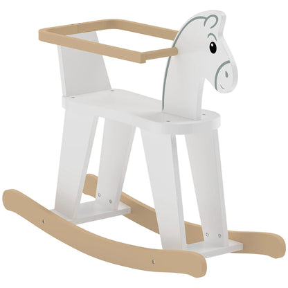 2 in 1 Rocking Horse Ride On, Removable Fence, No-Tip, White Rocking Horses White, Natural Wood at Gallery Canada