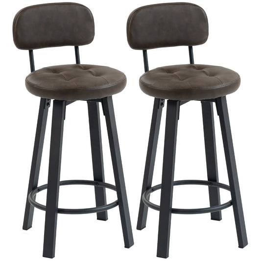 Upholstered Bar Stools Set Of 2, With Footrest And Backrest, Brown Bar Stools Brown at Gallery Canada