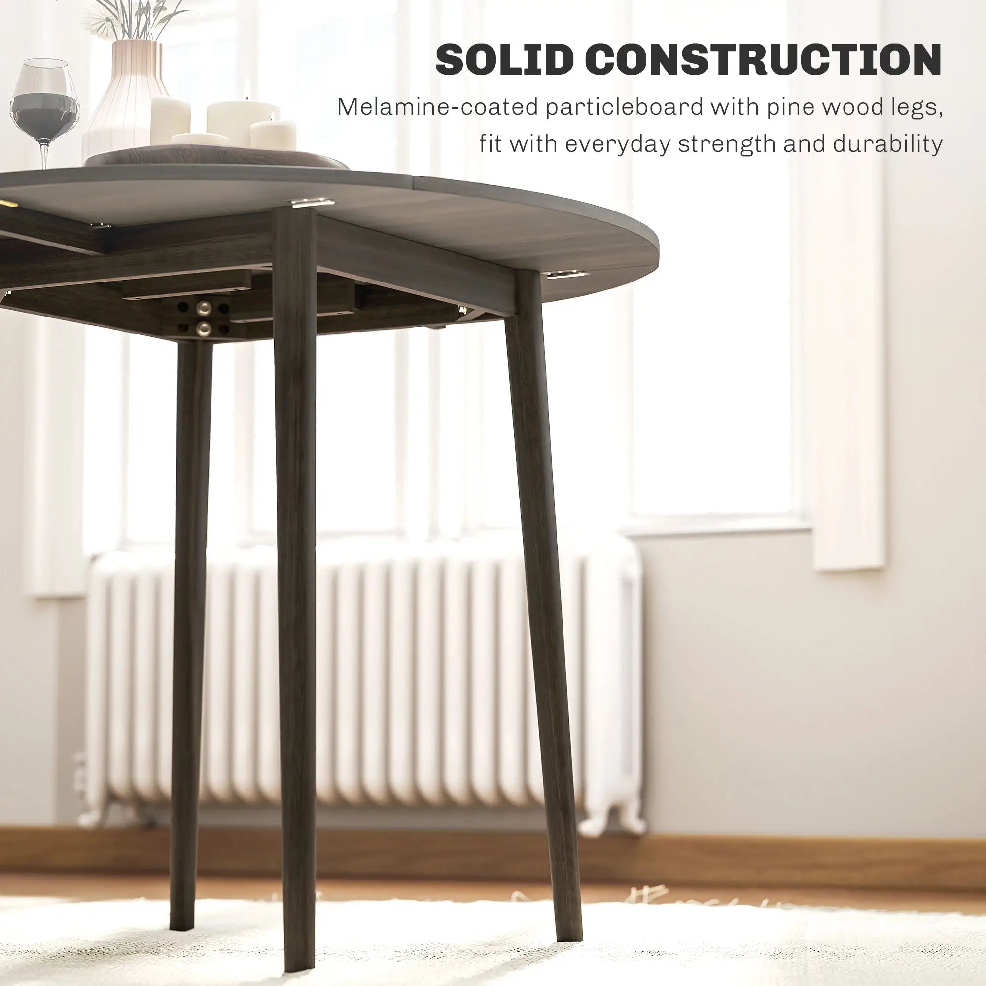 Round Folding Dining Table, Drop Leaf Kitchen Table, Distressed Grey, Wood Legs, Grey Bar Tables & Dining Tables at Gallery Canada