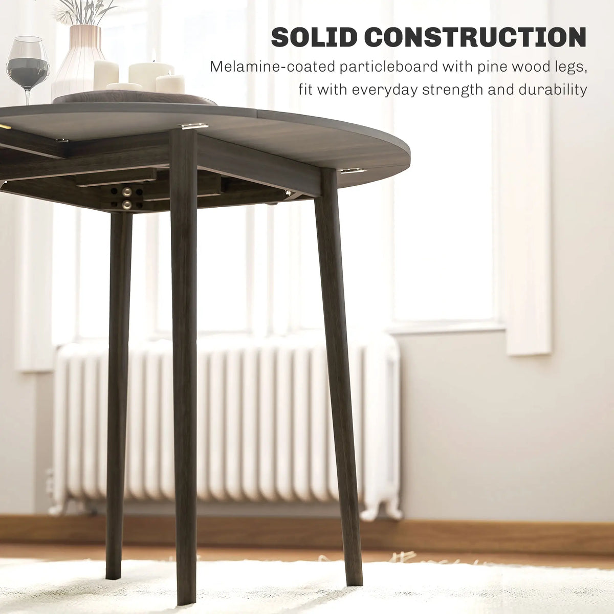 Round Folding Dining Table, Drop Leaf Kitchen Table, Distressed Grey, Wood Legs, Grey Bar Tables & Dining Tables at Gallery Canada