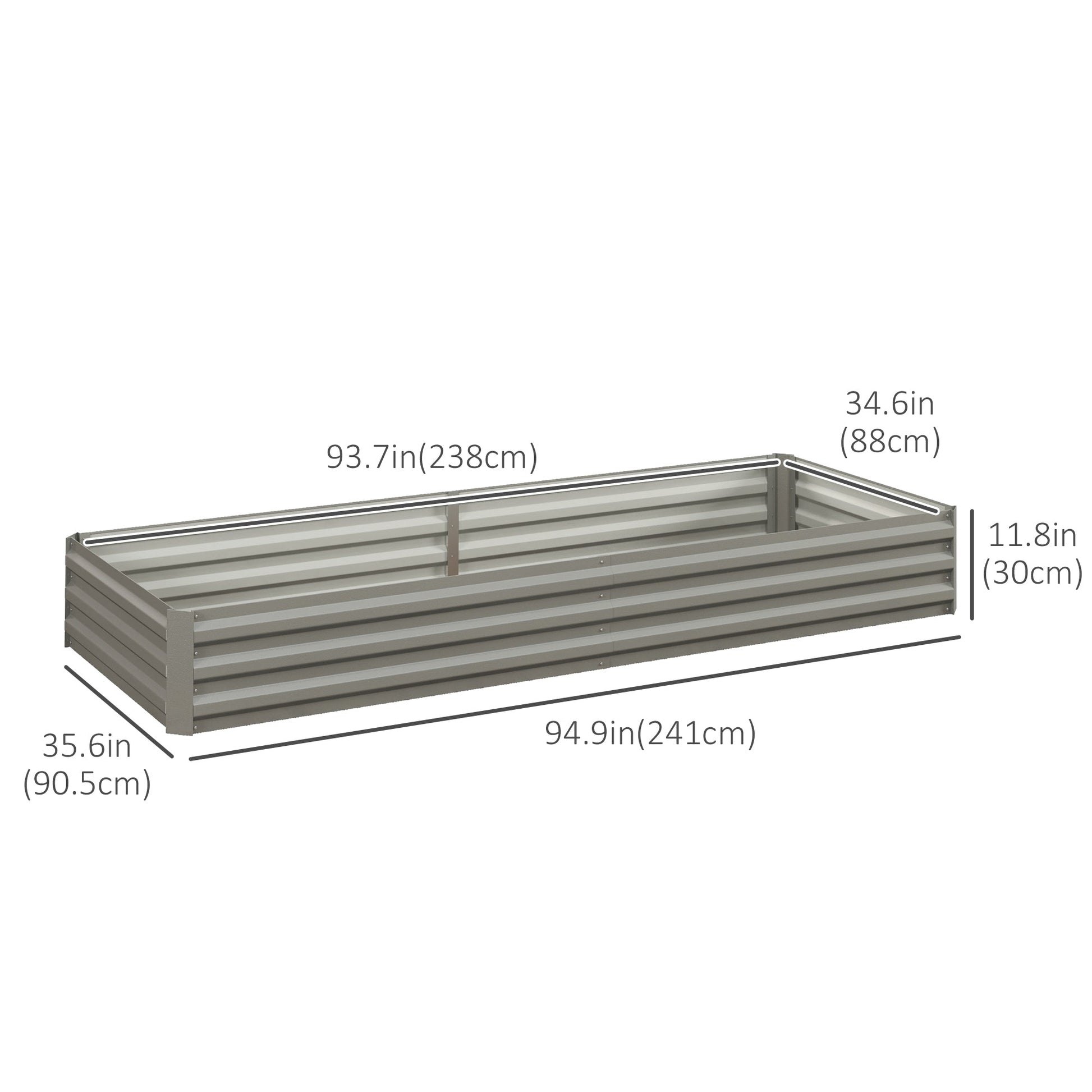95" x 36" x 12" Galvanized Raised Garden Bed, Metal Elevated Planter Box for Growing Flowers, Herbs, Succulents, Silver at Gallery Canada