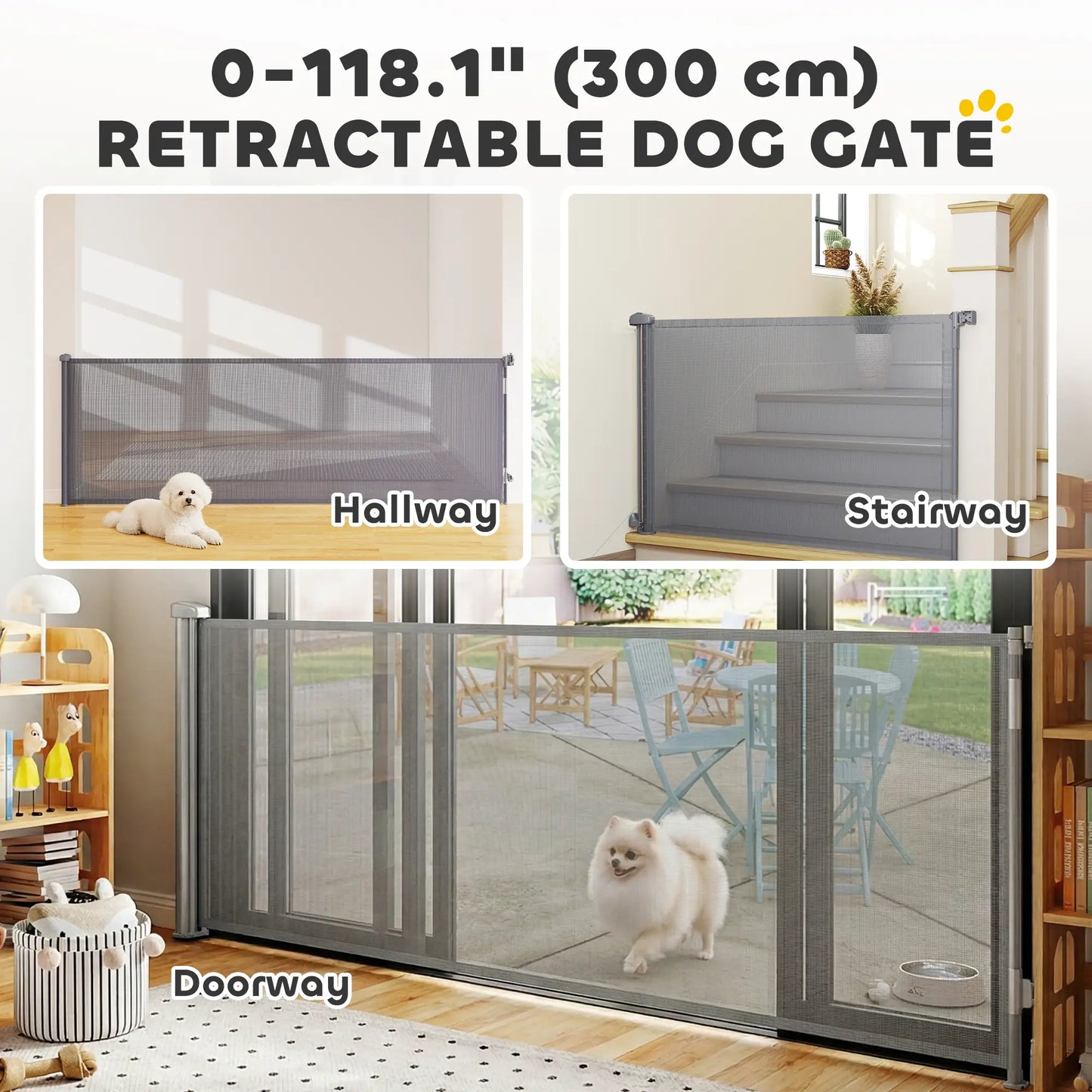 Retractable Dog Gate, 41" Tall, 122" Wide, Mesh Pet Gate Pet Gates at Gallery Canada