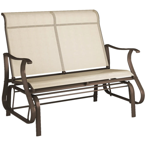 2-Person Outdoor Glider Chair, Mesh Seat, Steel Frame, Khaki