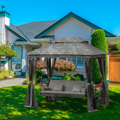 3 Person Outdoor Daybed, Canopy Gazebo Swing Chair, Dark Grey Patio Swings with Stand at Gallery Canada