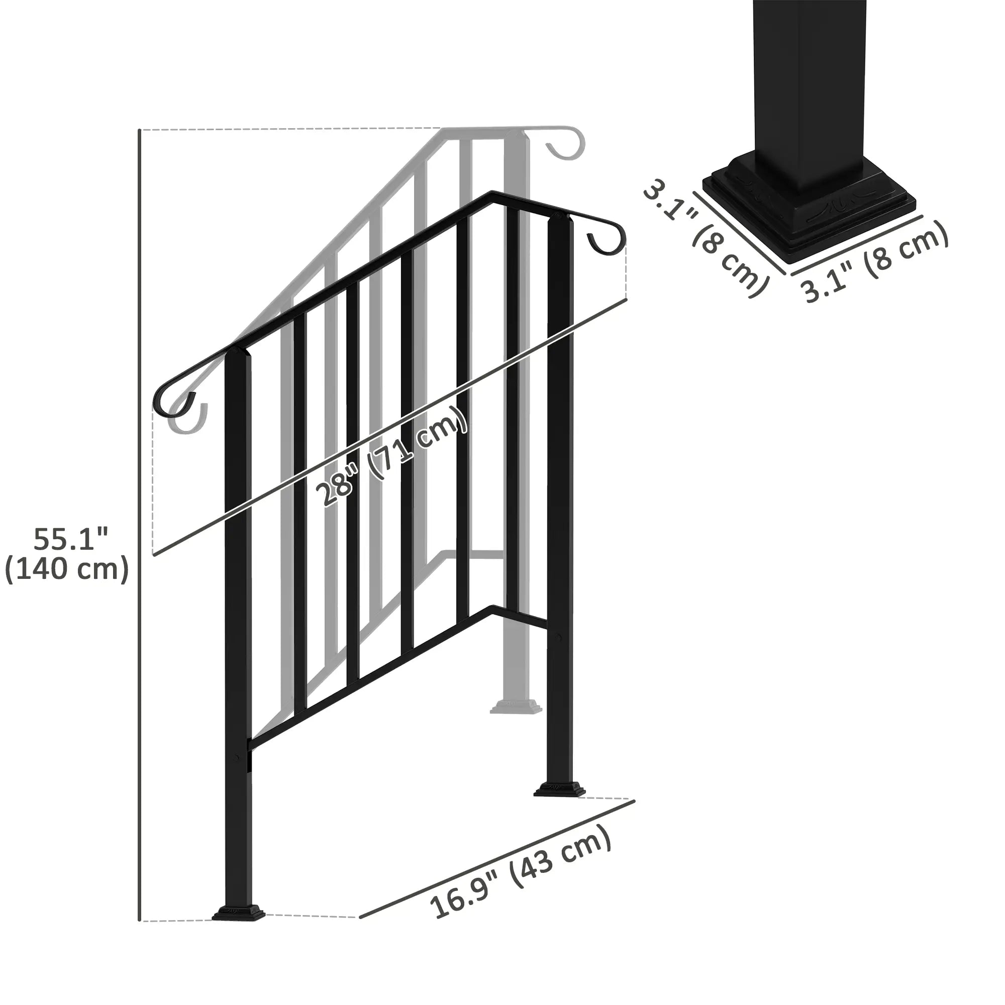 2-3 Step Handrails, Metal Outdoor Stair Railing, Black Garden Decor at Gallery Canada