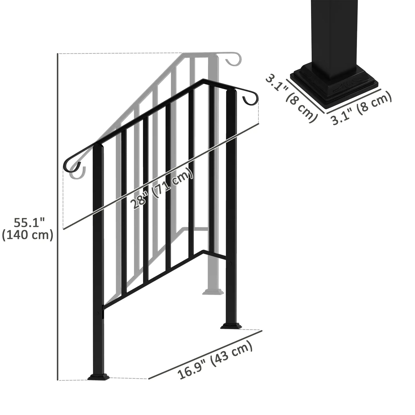 2-3 Step Handrails, Metal Outdoor Stair Railing, Black Garden Decor at Gallery Canada