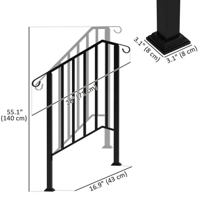 2-3 Step Handrails, Metal Outdoor Stair Railing, Black Garden Decor at Gallery Canada