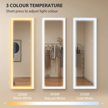 LED Mirror, Dimmable 3 Color Lights, 64" x 21" Rectangular, White Full Length Mirrors at Gallery Canada