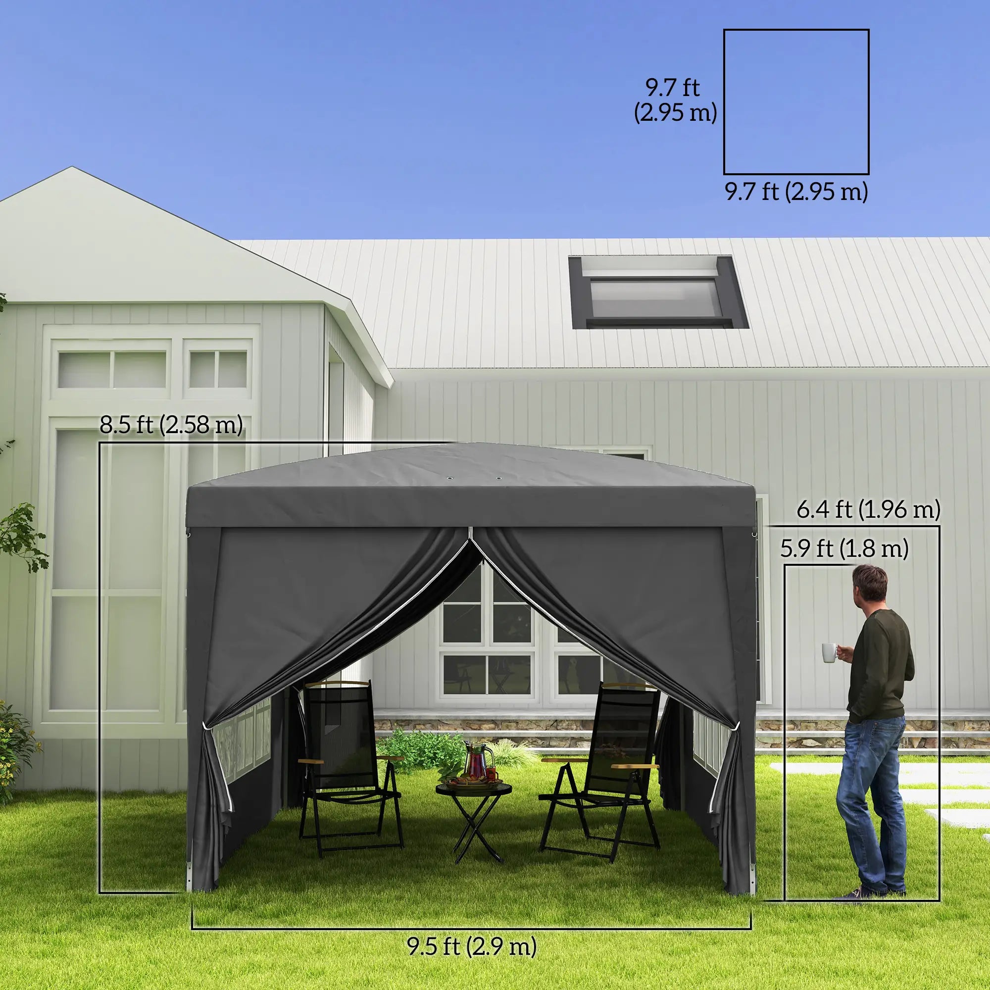 10'x10' Pop Up Party Tent, Wedding Gazebo Canopy, Grey Pop Up Canopies at Gallery Canada
