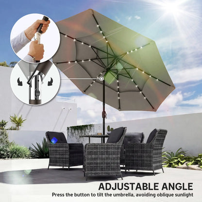9.3 ft Outdoor Patio Umbrella, Solar LED Lights, Cover, Grey Sun Umbrellas at Gallery Canada